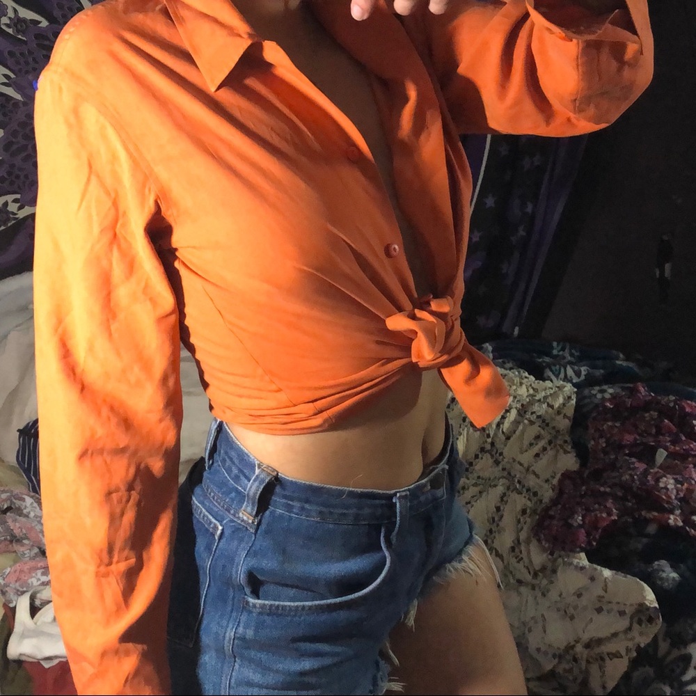 Orange button up cross over blouse!